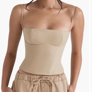 House Of Cb Audette Structured Cotton Twill Corset Top